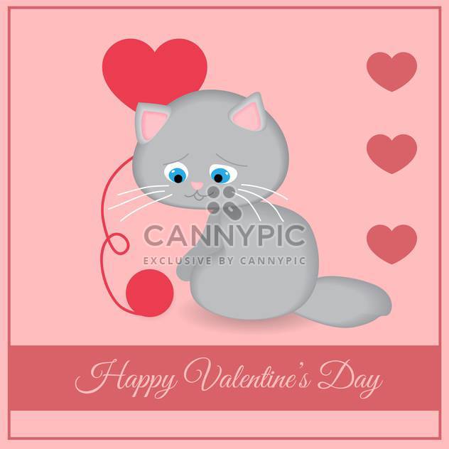 Vector greeting card with cat with hearts for Valentine's day on pink background - Kostenloses vector #126943
