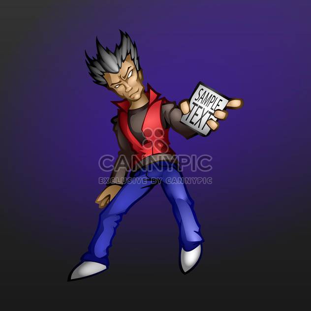 Vector illustration of man with card in hand for text on dark blue background - Free vector #127013