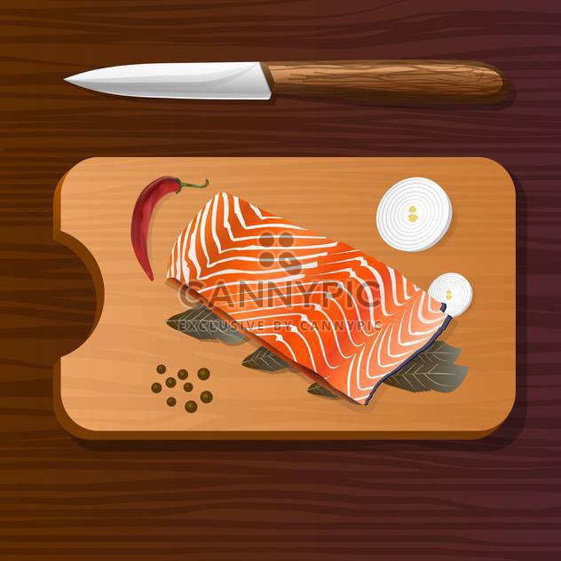 vector illustration of salmon with spices on wooden board - vector #127073 gratis
