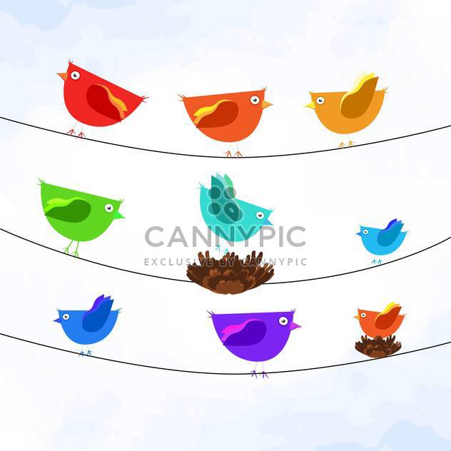 Vector illustration of colorful birds on wires on white background - Kostenloses vector #127093