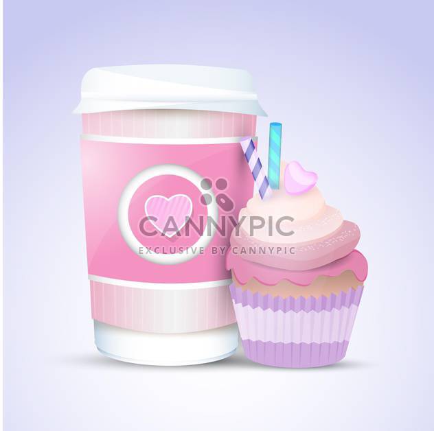 Vector cupcake and coffee for valentines day - бесплатный vector #127553