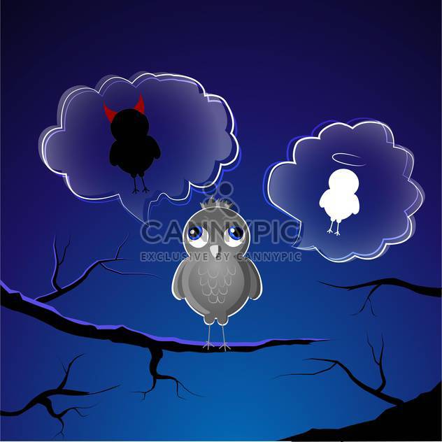Funny little sparrow on branch choose good or evil side - vector gratuit #127843 