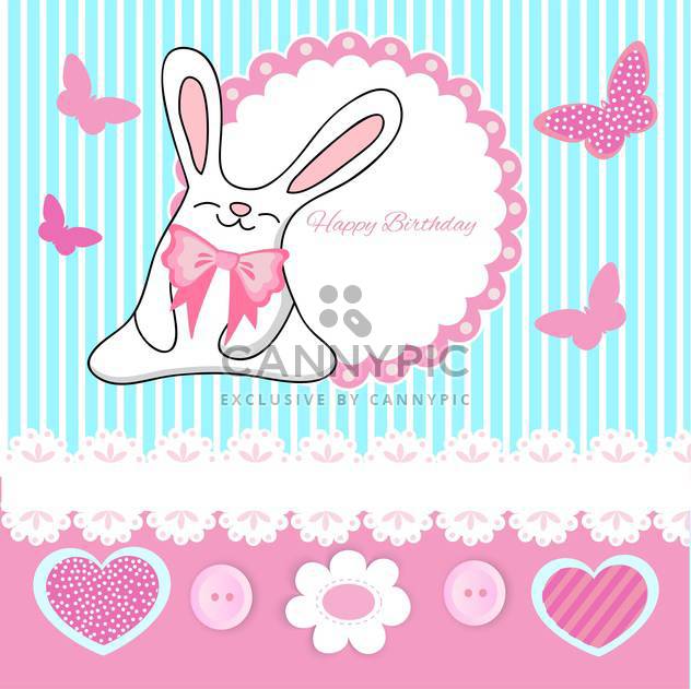 Vector greeting Birthday card with cute bunny and butterflies - vector #129353 gratis