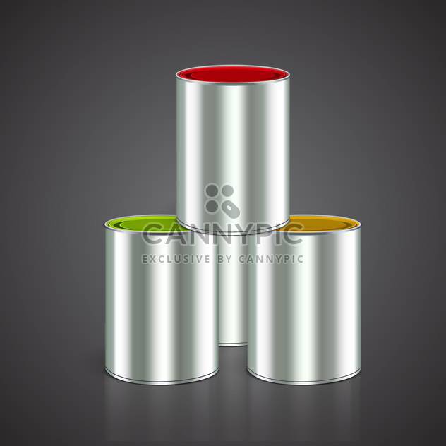 Three buckets of yellow, red and green paint on black background - vector gratuit #129423 