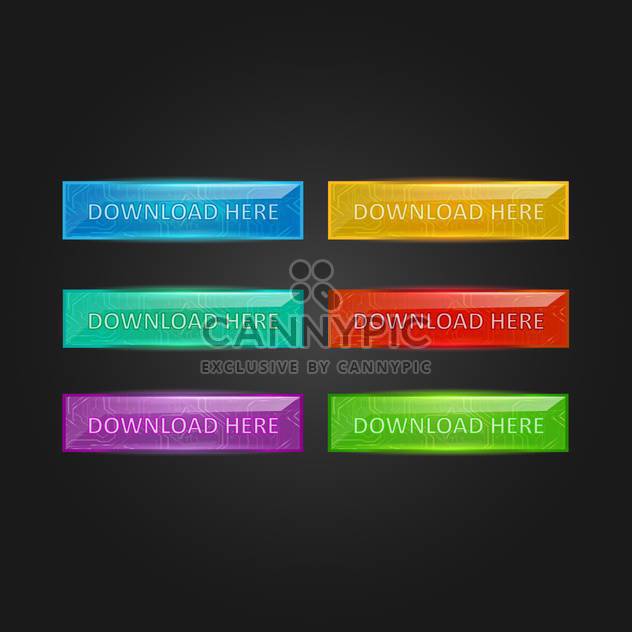 Vector set of colorful glowing download buttons on black background - vector #129523 gratis
