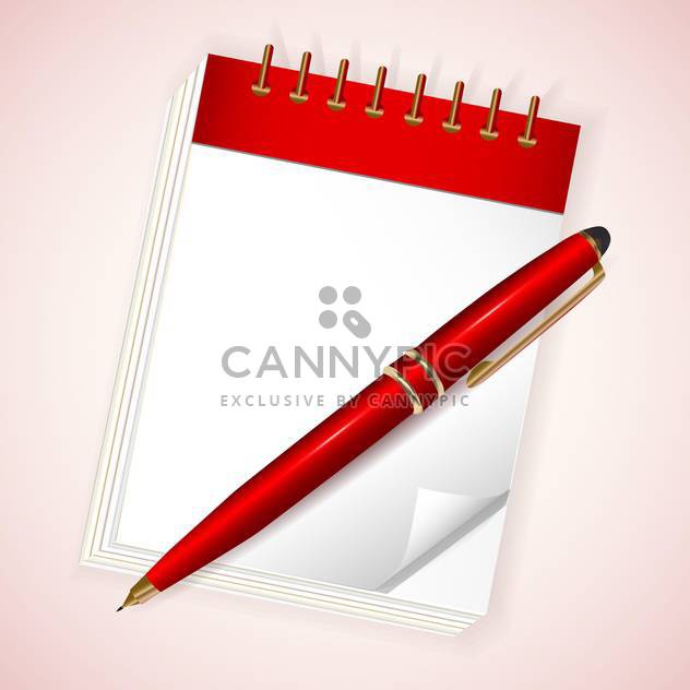 Vector illustration of red notebook with pen on light pink background - vector gratuit #130003 