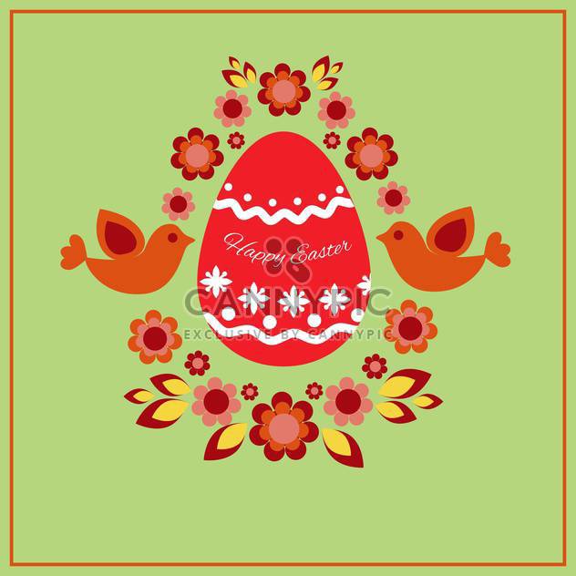 Happy Easter greeting card with decorative egg, birds and flowers - Free vector #130043