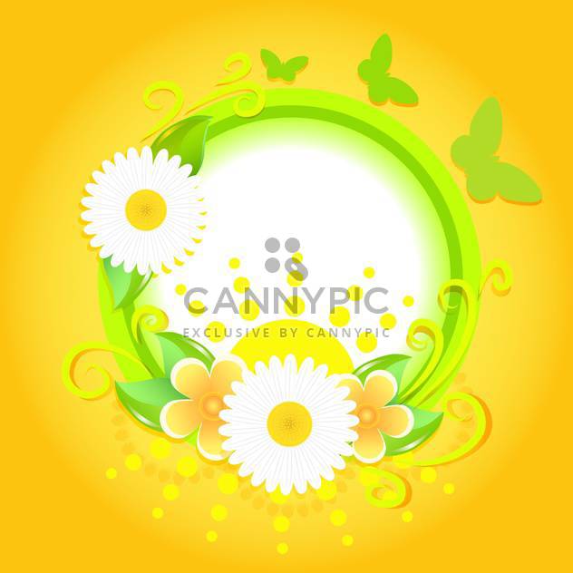 Spring frame with flowers and butterflies on yellow background - бесплатный vector #130053