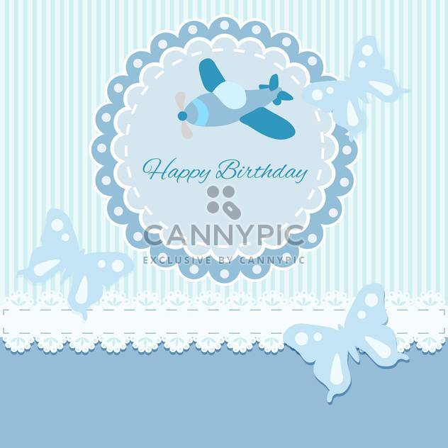 Vector Happy Birthday blue card with plane and butterflies - vector gratuit #130553 