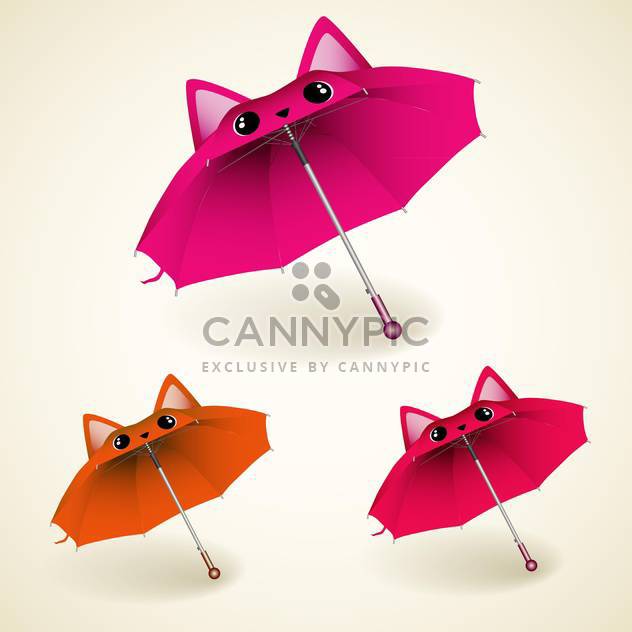 vector set of kitty umbrellas on white background - vector gratuit #130753 