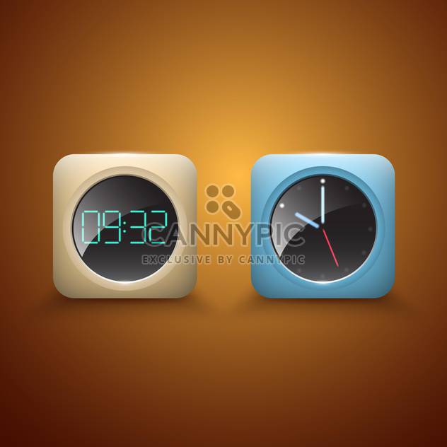 Different clocks vector icons on brown background - бесплатный vector #131203