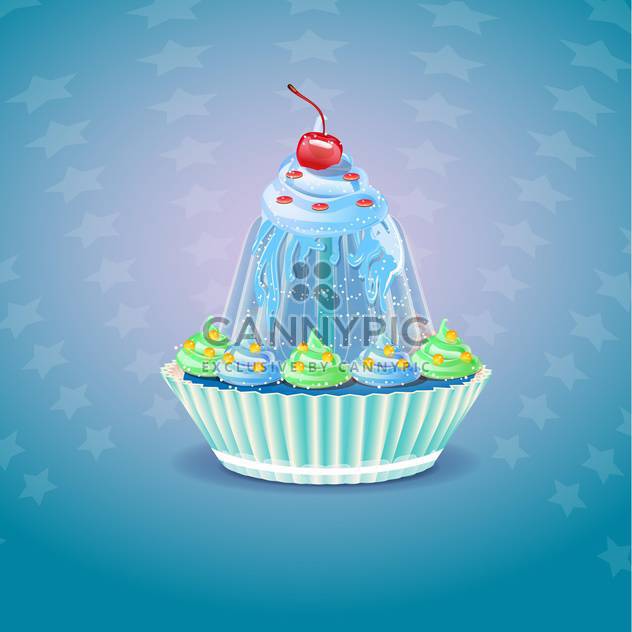 Cupcake with cherry on blue background - Kostenloses vector #131593