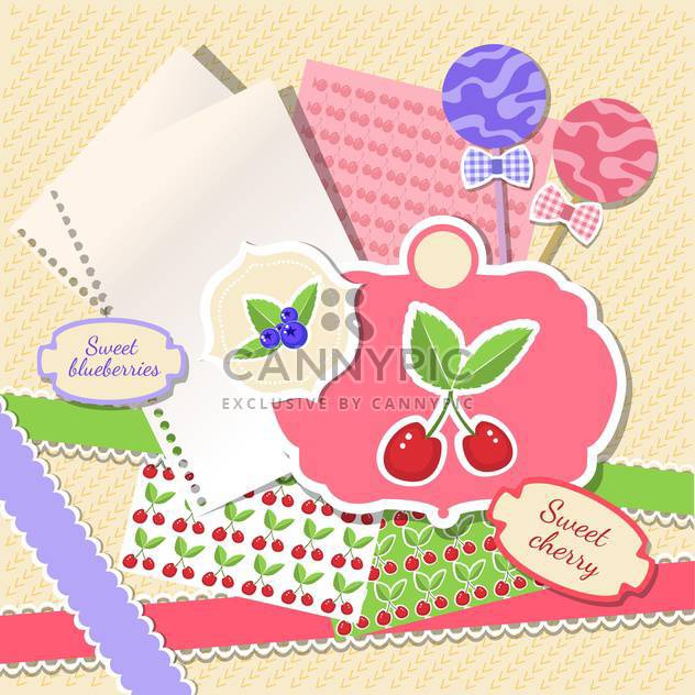 cherry and blueberries design on paper texture - бесплатный vector #133823