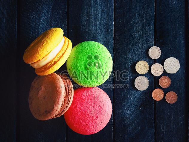 Colored macaroons and coins - Free image #136293