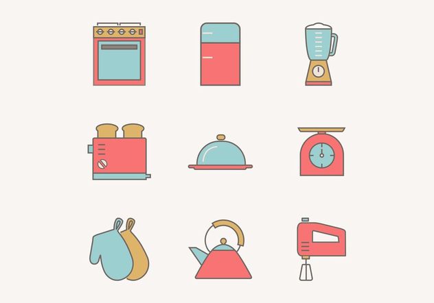 Free Flat Outline Vintage Kitchen Utensils Vector Icons - Free vector #142723