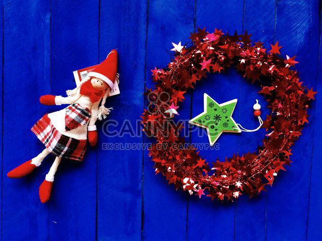 Christmas decorations on blue background - бесплатный image #186603