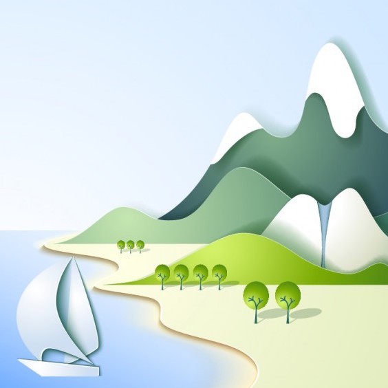 Sea and Mountain Landscape Vector - vector #202083 gratis