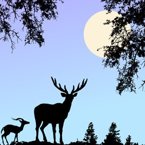Nature Scene Vector With Deer - vector #208603 gratis