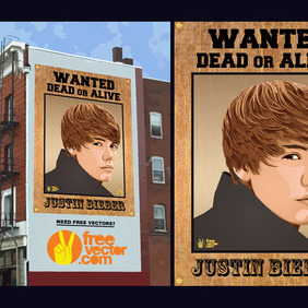 Justin Bieber Wanted Poster - бесплатный vector #216283