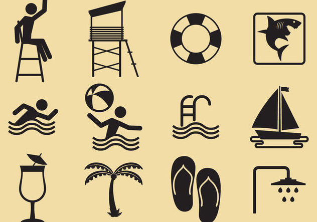 Beach And Pool Vector Icons - Free vector #303613