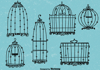 Doodle vintage style bird cage vectors - vector gratuit #333833 