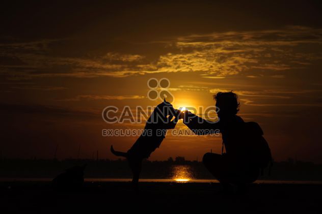 Man and dog at sunset - image #338593 gratis