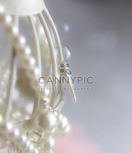 Close up of white bird cage decorated with pearls - image #341483 gratis