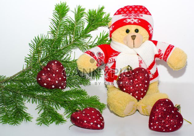A teddy bear in the branches of spruce, new year, Christmas composition - image gratuit #342493 
