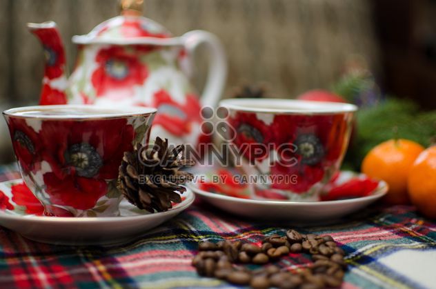 Christmas Eve, warm coffee, mandarin and Christmas toy - image gratuit #343593 