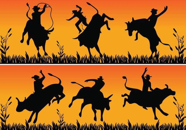 Bull riding silhouette - Free vector #345953