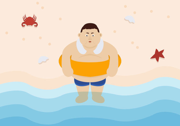 Vector Fat Guy at the Beach - Free vector #357553