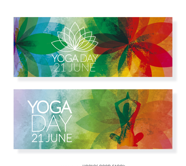 2 Yoga Day Horizontal Banners Free Vector Download 371953 Cannypic