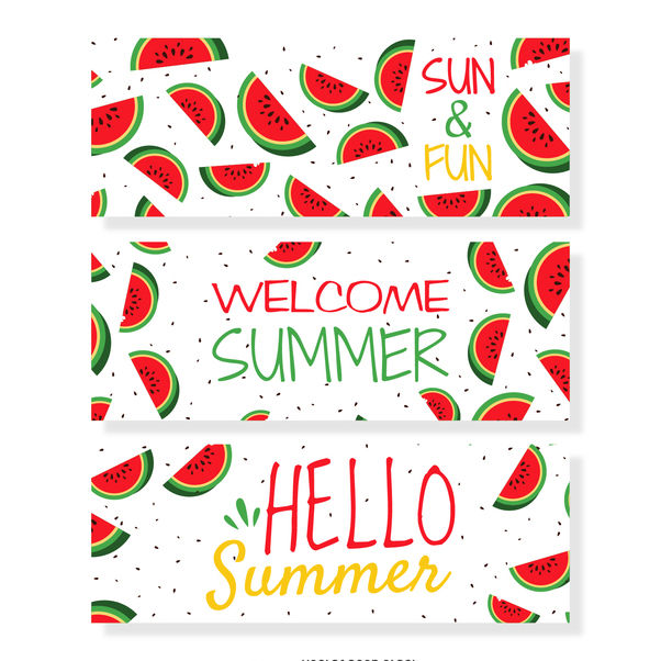 Summer Watermelon Banner Set Free Vector Download 374003 Cannypic