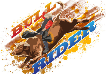 Bull Rider Riding Wild Bull - Free vector #394973