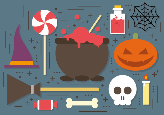 Witch Cauldron Halloween Elements Vector Collection - бесплатный vector #395053