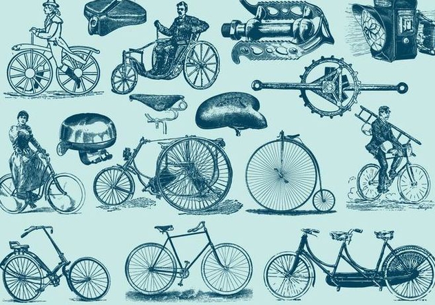 Blue Vintage Bicycle Illustrations - бесплатный vector #402613