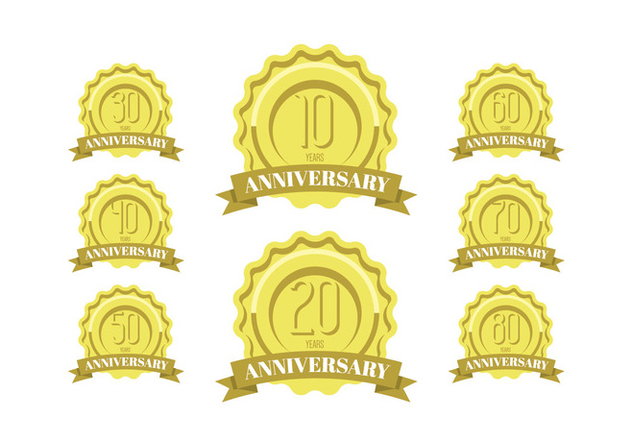 Anniversary celebration golden labels and badges - vector #409923 gratis