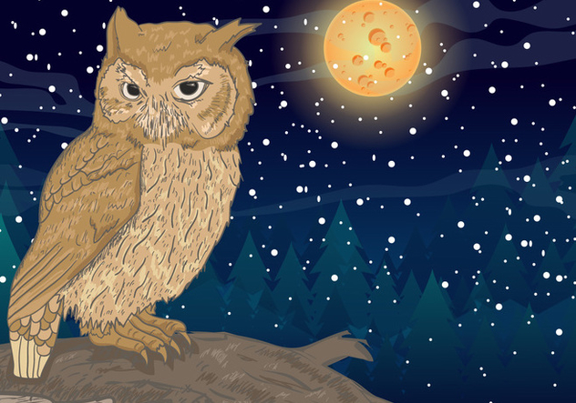 Owl With Full Moon Background - vector #424313 gratis