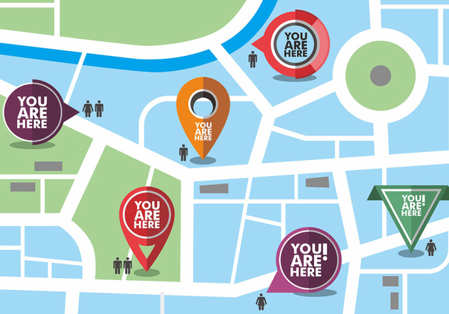 Map with You Are Here Vector Icons - Free vector #426413