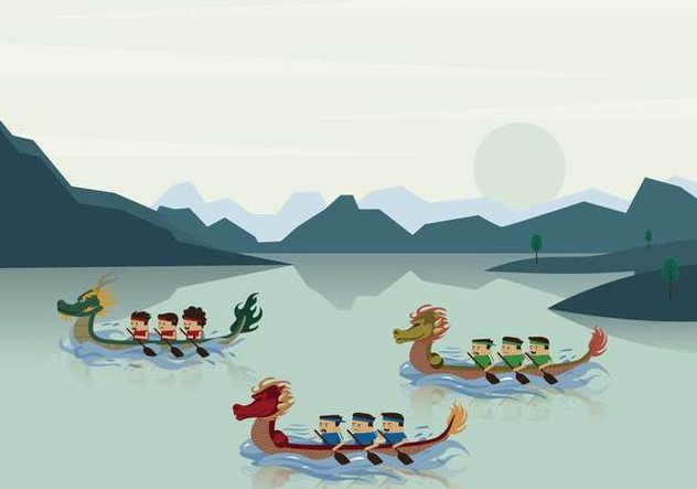 Dragon Boat Race in River Illustration - Free vector #427683