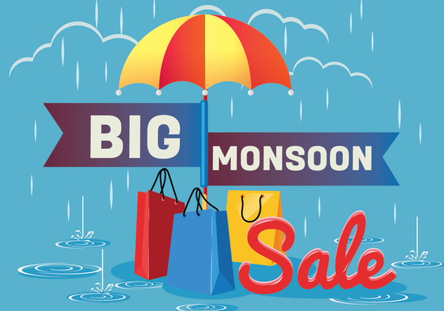 Sale Poster for Monsoon Season with Rain Drops with Shopping bag and Umbrella - Kostenloses vector #429193