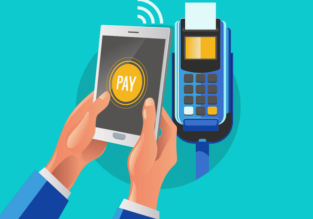 Customer Paying a Merchant with Mobile Phone NFC Technology - Free vector #433533