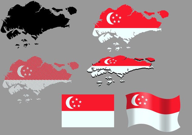 Singapore Map And Flag Vectors - vector gratuit #434233 