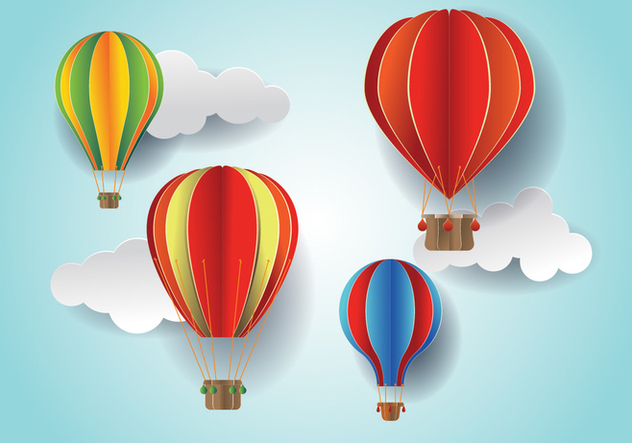 Paper Cut Colorful Hot Air Balloon and Cloud Vectors - Free vector #438503