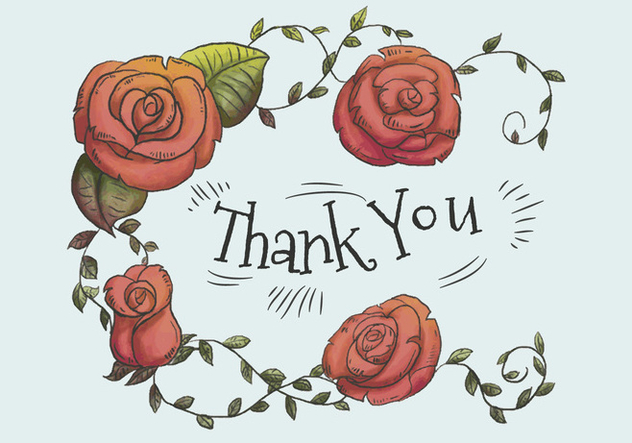 Cute Red Roses And Leaves With Thank You Text - Free vector #440913