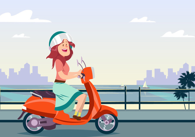 Young Woman Riding A Scooter - Kostenloses vector #444503