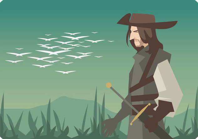 Musketeer With Landscape Background Vector - Free vector #445263