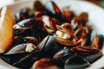 Close up of mussels in a plate. Restaurant background.jpg - Free image #452883