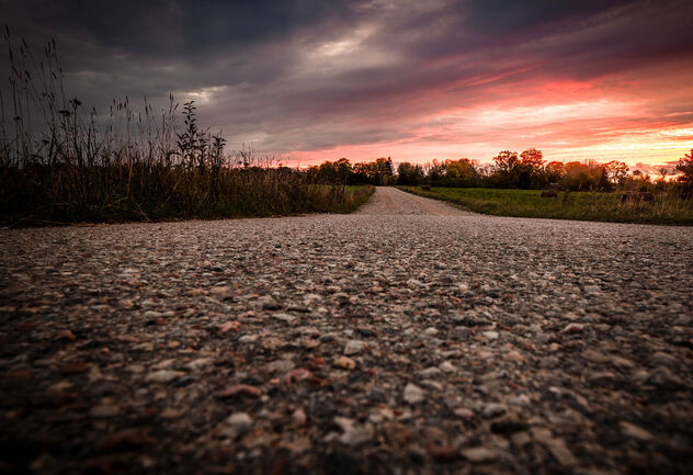 Sunset Landscape And Countryside Road With Meadows - Free image #476033